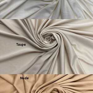 May include: Three fabric swatches in different shades of beige. The top swatch is labeled "Ivory", the middle swatch is labeled "Taupe", and the bottom swatch is labeled "Nude".