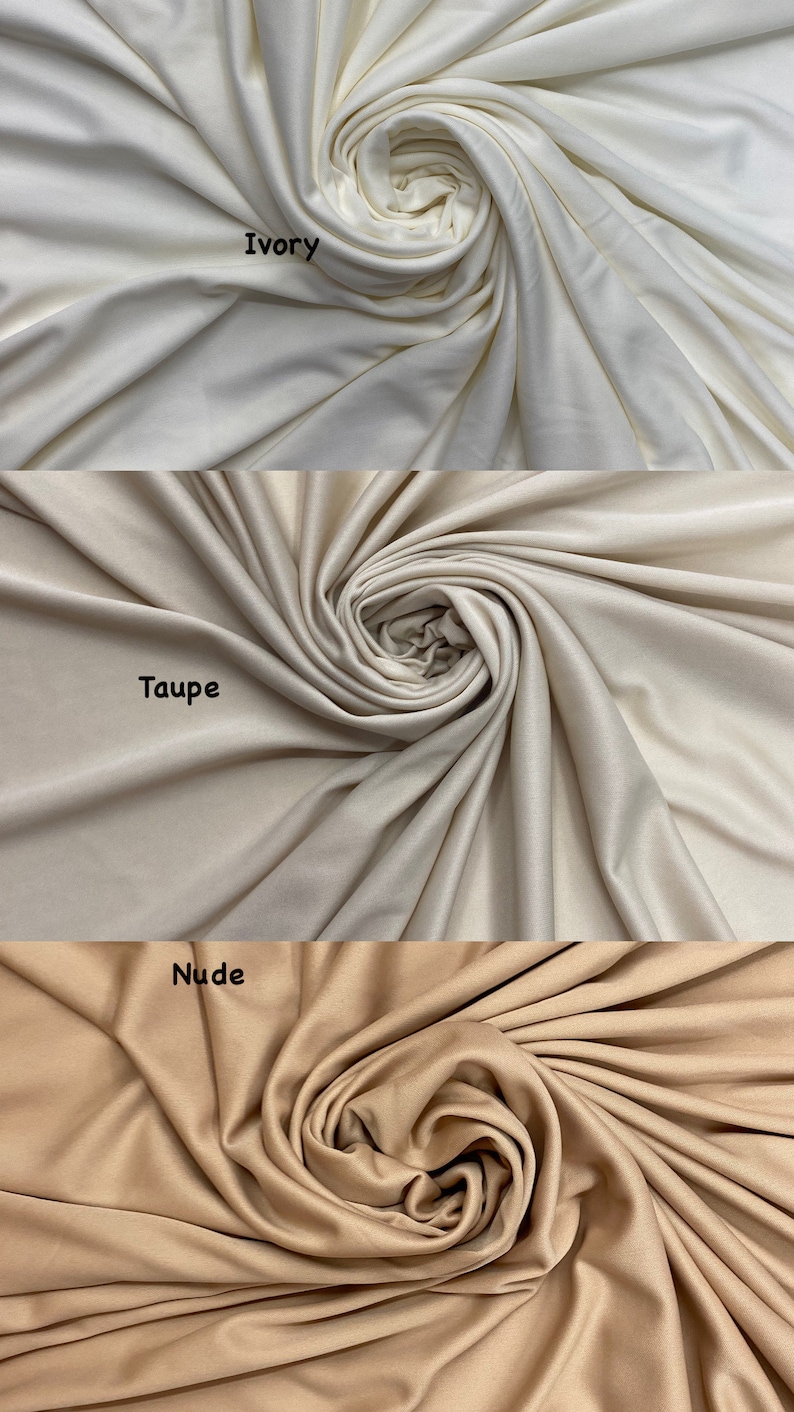 May include: Three fabric swatches in different shades of beige. The top swatch is labeled "Ivory", the middle swatch is labeled "Taupe", and the bottom swatch is labeled "Nude".