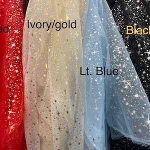 Foil Stars Sheer Organza, Sells by the Yard, Non-stretch, Many Colors Available