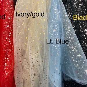 Foil Stars Sheer Organza, Sells by the Yard, Non-stretch, Many Colors Available