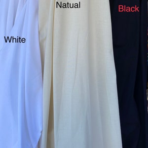Light Weight Muslin Fabric By the Yard, Natural, White, Black, 100% Cotton 60&quot; Wide, Sells by the Yard, 3 Colors Available