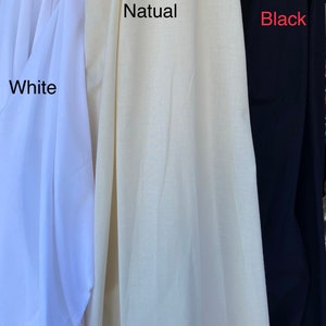 Light Weight Muslin Fabric By the Yard, Natural, White, Black, 100% Cotton 60" Wide, Sells by the Yard, 3 Colors Available