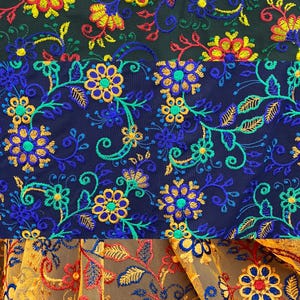 Small Flower Multi Colored Mesh Embroidered, Sells by the Yard, 52” Wide