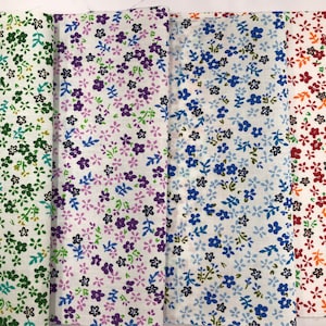 Mini Daisies Flower Print Calico Poly Cotton Fabric, non-stretch, Sells by The Yard, 4 Different Colors
