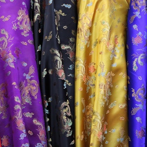 Chinese Dragon & Phoenix Bird Multi Color Brocade, non-stretch, 45&quot; Wide, Sells by the Yard Only.