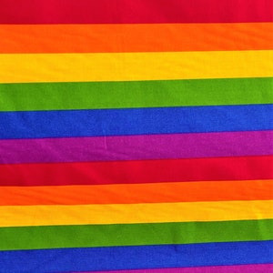 Rainbow LGBTQ Pride 1" stripes Poly Cotton Print, non-stretch, Sells by the yard