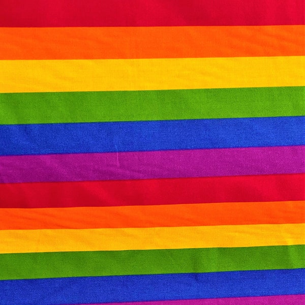 Rainbow LGBTQ Pride 1" stripes Poly Cotton Print, non-stretch, Sells by the yard