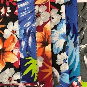 Hawaiian Colorful Floral  Print Poly Cotton Fabric, 60" Wide, Sells by the Yard, non-stretch, all backgrounds are different Color