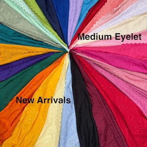 Medium Weight Eyelet Double Scalloped Finished Edge Shiny Stitched Embroidery Poly Cotton Fabric, 42&quot; Wide, non-stretch, Sells by the Yard