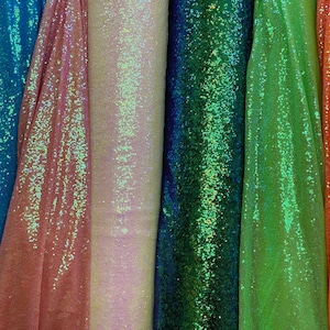 Iridescent OR Hologram 3mm Glitz Sequins On Mesh Fabric, 54" Wide, Sells by the Yard, Price is for a Full Yard