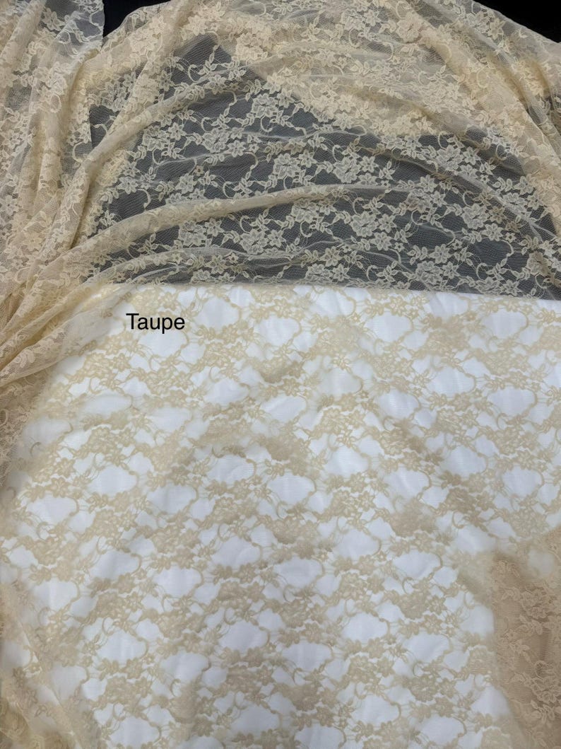 Floral Vintage 4-Way Stretch Lace, 60" Wide, Sells by the yard Taupe