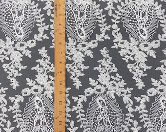 Religious Image Embroidery Mesh White Lace, Double Escallop, Sells/Price by the Yard