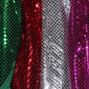 Square Foil Sequins On Metallic Mesh Fabric, 45&quot; Wide, Sells by the Yard, All Colors are Metallic, many colors available