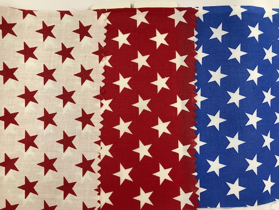 Patriotic Stars Poly Cotton Print Fabric, Sells by the yard, non-stretch, Different color Combinations