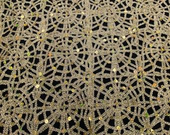 Open Weave Chemical Web Metallic Lace w/Sequins Champagne, 42" Wide, Sells/price by the Yard