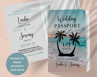 Passport Invitation for a Beach Destination wedding, travel theme wedding passport invitation perfect for a tropical wedding, order a sample