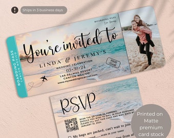 Boarding Pass and RSVP Set, Beach Wedding Invitation perfect for a Destination wedding, beach wedding or Travel theme Wedding