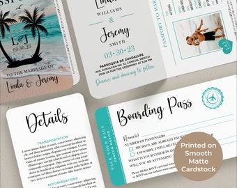 Beach Bundle Destination Wedding, the perfect set for a destination wedding theme, includes passport/boarding pass and details insert