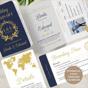 Passport Invitation Set/Bundle, perfect for a destination wedding theme, includes passport/boarding pass and details insert