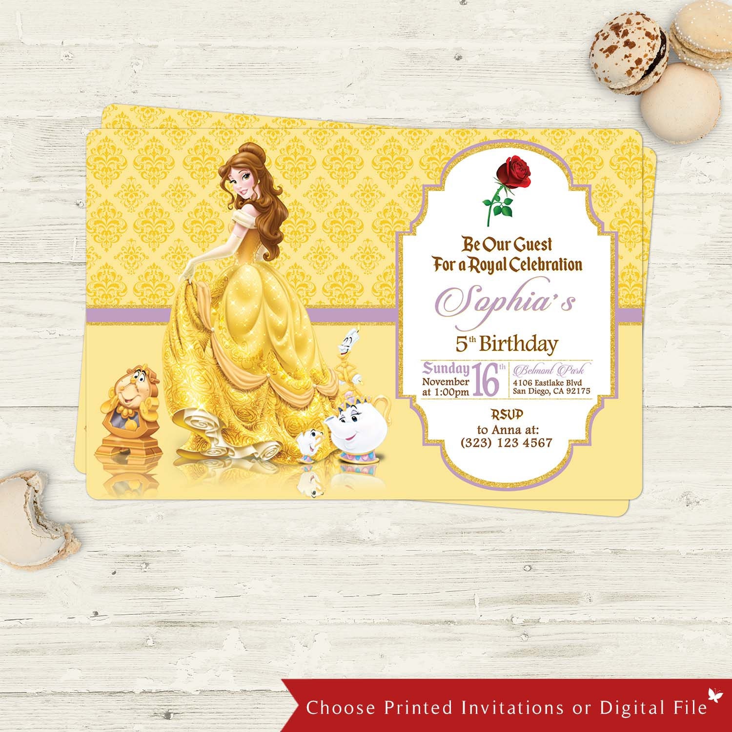 Beauty and The Beast Birthday Card Printed Printable Disney | Etsy