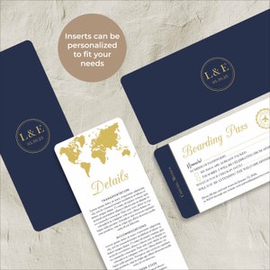 Passport Invitation Set/Bundle, perfect for a destination wedding theme, includes passport/boarding pass and details insert image 5