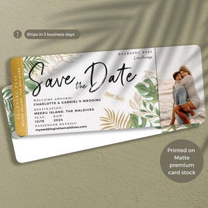 Engagement Photo Tropical Wedding Save the Date Boarding Pass Printed in Matte cardstock Destination beach tropical wedding travel Wedding