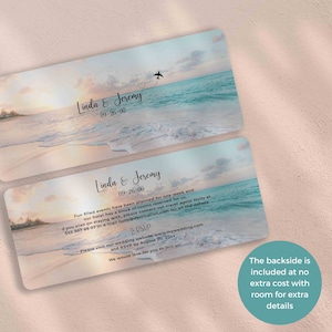 Beach Boarding Pass Save the Date in Matte Cardstock perfect for a Destination wedding beach wedding Travel Wedding QR Code Couple Picture image 5