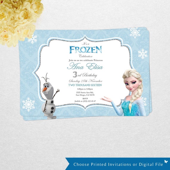 Frozen Elsa And Olaf Printable Or Printed Birthday Invitation Frozen Birthday Party Theme Disney Party Kids Birthday Party Elsa Olaf