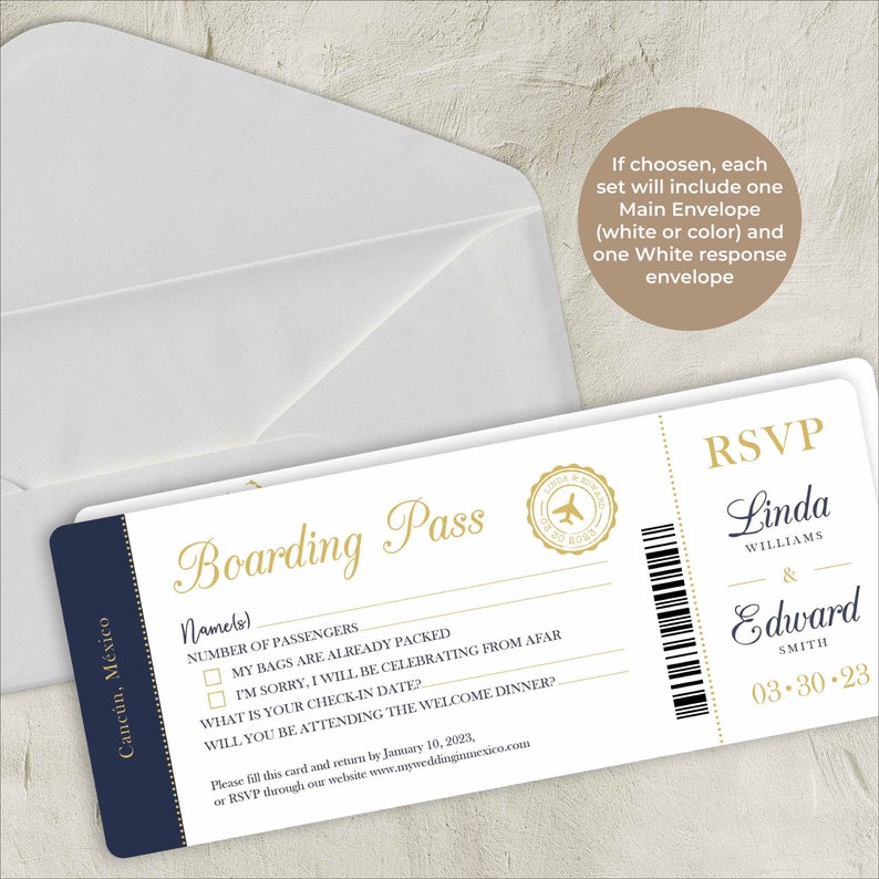 Passport Invitation Set/Bundle, perfect for a destination wedding theme, includes passport/boarding pass and details insert image 6