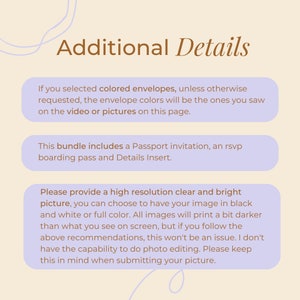 Passport Invitation Set/Bundle, perfect for a destination wedding theme, includes passport/boarding pass and details insert image 8