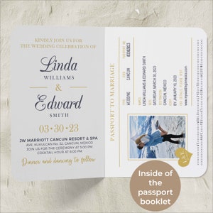 Passport Invitation Set/Bundle, perfect for a destination wedding theme, includes passport/boarding pass and details insert image 4