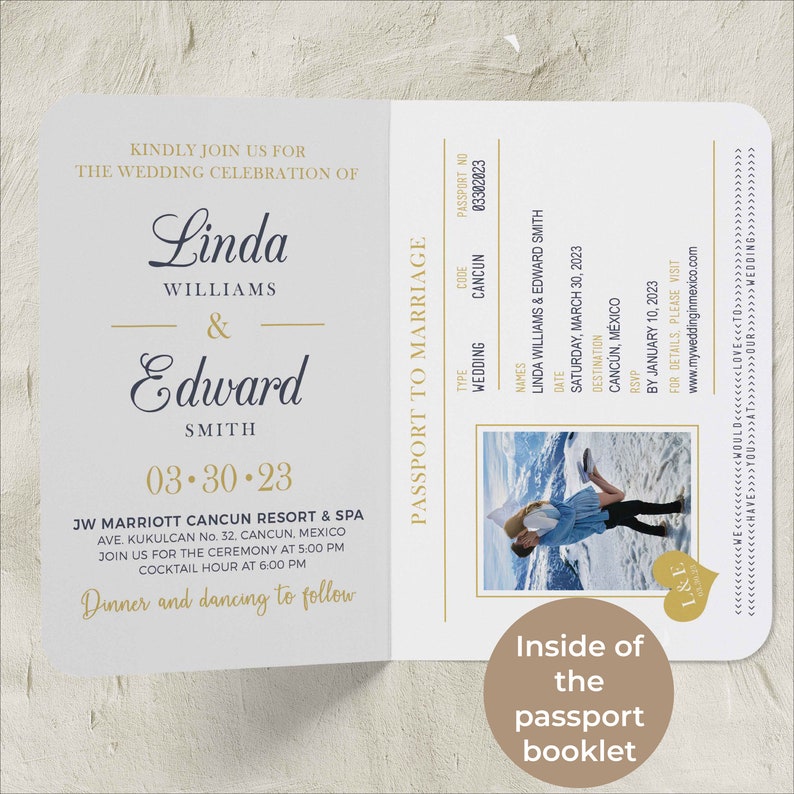 Passport Invitation Set/Bundle, perfect for a destination wedding theme, includes passport/boarding pass and details insert image 4