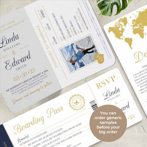 Passport Invitation Set/Bundle, perfect for a destination wedding theme, includes passport/boarding pass and details insert image 3