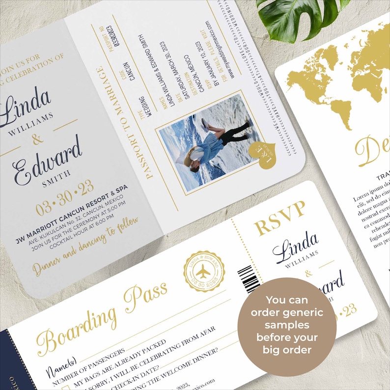 Passport Invitation Set/Bundle, perfect for a destination wedding theme, includes passport/boarding pass and details insert image 3