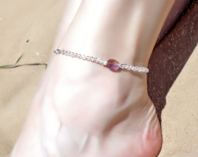 Gemstone Anklet with clear quartz and ametrine, Sterling Silver Anklet, Sun Anklet, Bead Anklet, Summer Anklet, ankle bracelet