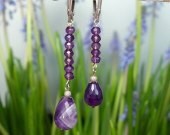 Amethyst Earrings sterling silver,  purple stone earring, Sterling silver earrings,  genuine amethyst earrings, asymmetrical earring