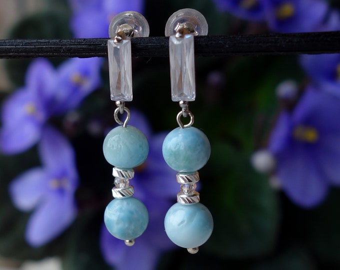 Larimar earrings sterling silver, Sterling silver earrings, genuine larimar earrings, High-Quality Larimar earrings