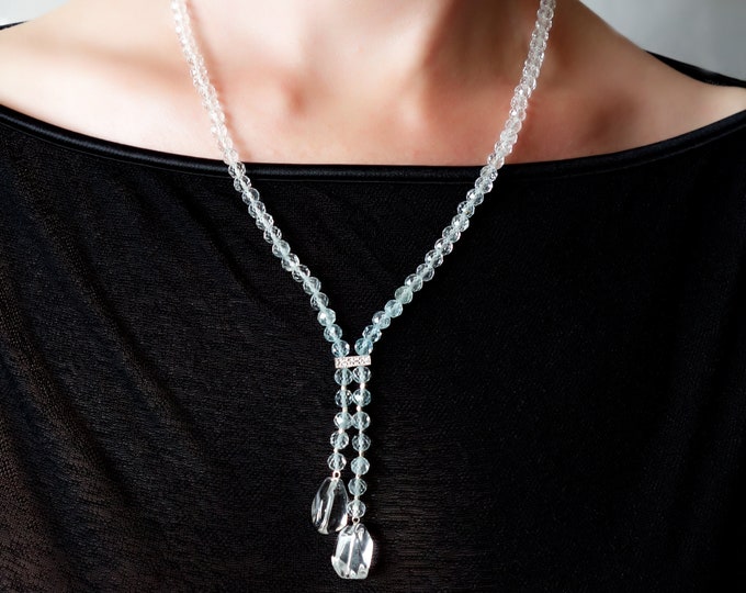 Blue Topaz necklace with clear quartz pendants, Natural Topaz necklace, genuine topaz necklace, topaz jewelry, wedding necklace