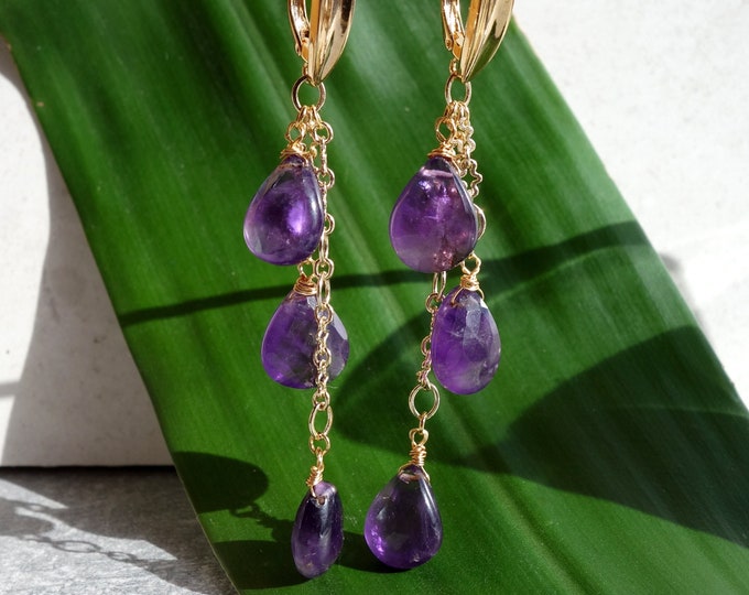 Natural amethyst earrings, amethyst jewelry, purple earrings, genuine amethyst drop, briolette earrings