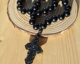 JET Tumbled Stones Rosary, Fossilized Black Amber Stone, 33 Jet Stone Beads  Rosary, Black Rosary, Rosary 30 Prayer Beads