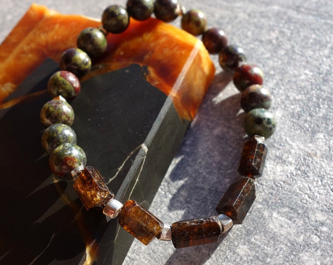 Jasper and Dravite Bracelet with sterling silver bead, Brown Tourmaline mens bracelet, Jasper mens bracelet, bracelet for men, mens bracelet