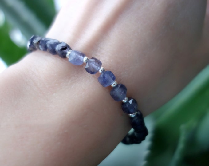 Iolite Bracelet with sterling silver beads, Blue gemstones bracelet, iolite jewelry, Genuine iolite bracelet, stacking bracelet