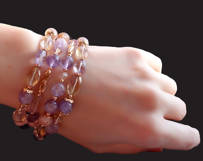 Ametrine Triple Bracelet, Ametrine Jewelry gift, triple Ametrine bracelet, triple bracelet set, ametrine jewelry, stacking bracelet