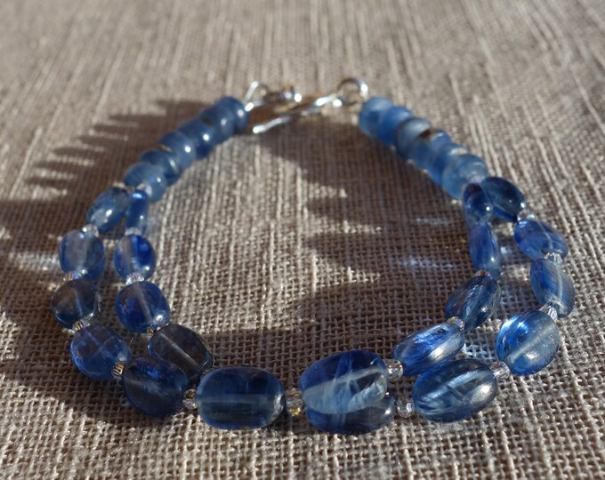 Natural Kyanite Bracelet, double rowkyanite bracelet, genuine kyanite, blue kyanite bracelet, multi-row bracelet with blue kyanite