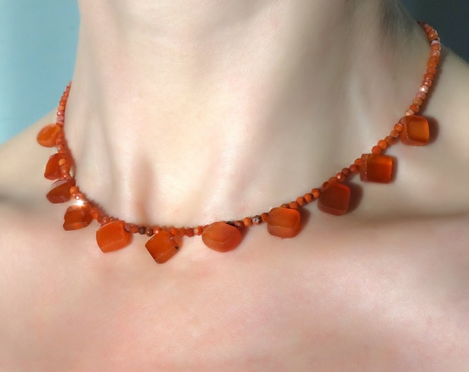 Carnelian necklace, Carnelian Delicate Beaded Necklace, Minimalist necklace, orange necklace, carnelian jewelry, Carnelian choker