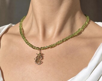 Peridot necklace with gold-plated silver, Natural peridot necklace, august birthstone, peridot jewelry, dainty necklace, green necklace