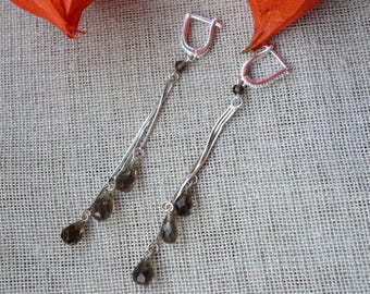Natural smoky quartz earrings sterling silver, Brown stone earring, Sterling silver earrings, genuine smoky quartz earrings, drop earrings
