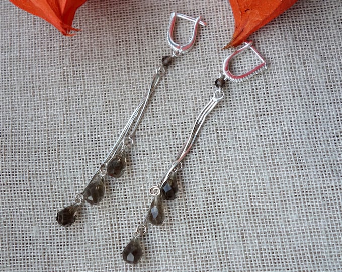 Natural smoky quartz earrings sterling silver, Brown stone earring, Sterling silver earrings, genuine smoky quartz earrings, drop earrings