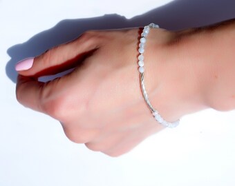 Blue Lace Agate Bracelet, agate bracelet with sterling silver, Minimal bracelet, beaded bracelet, blue agate bracelet, blue bracelet