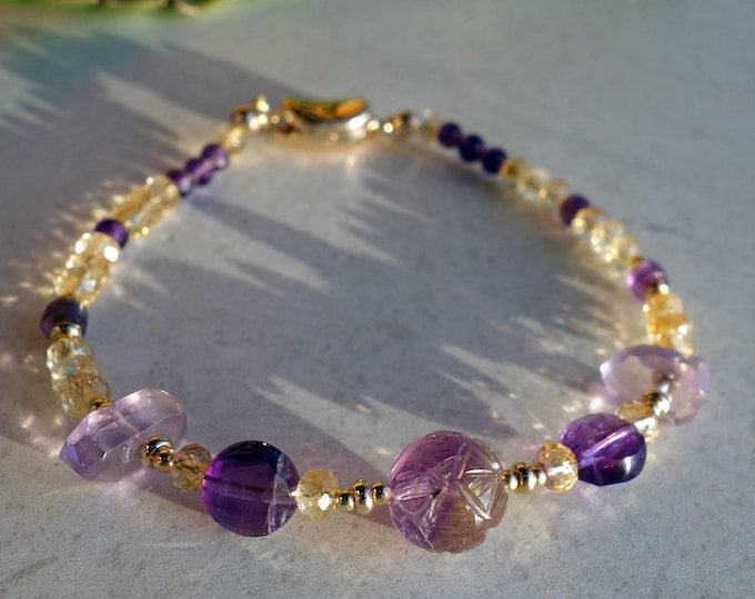Genuine Ametrine, Citrine and Amethyst Bracelet , Ametrine bracelet, ametrine jewelry, box ametrine bracelet, ametrine gemstone
